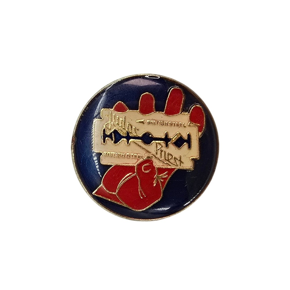 Judas Priest British Steel Enamel Pin Vintage Heavy Metal Band Razor Blade Logo